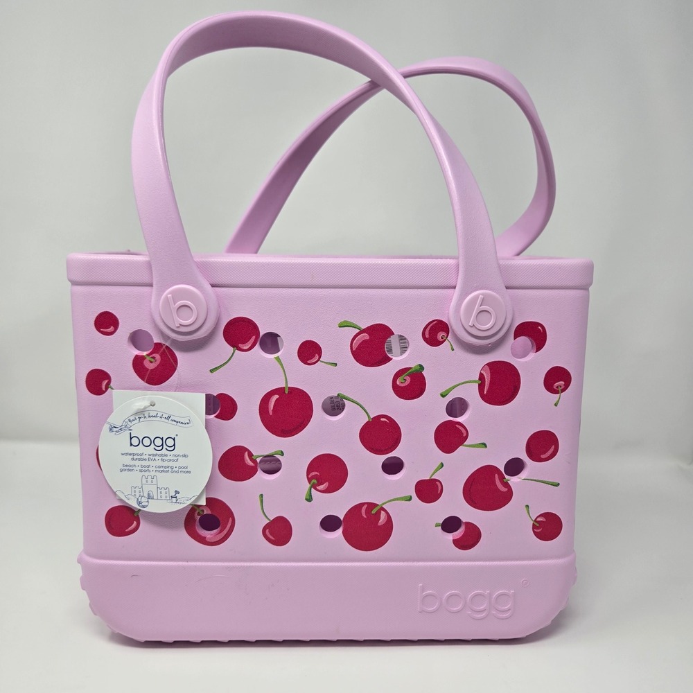 Bogg Bag Bitty Tote Small Pink Cherry New Waterproof Washable EVA Beach Bag